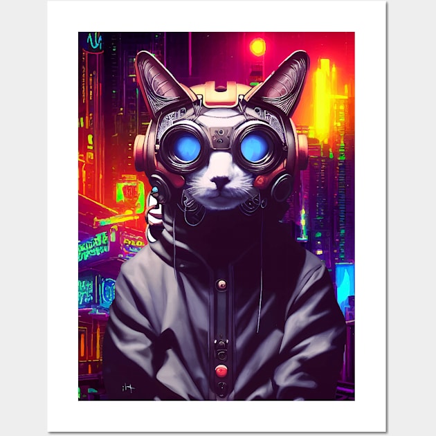 Techno Cat In Japan Neon City Wall Art by star trek fanart and more